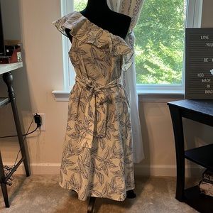 Banana Republic Crème and Blue One shoulder Dress